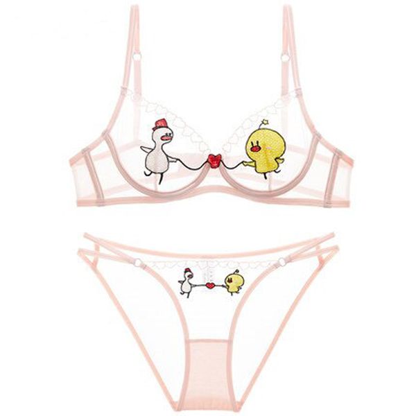 Full transparent screen  embroidery lady perspective animation underwear suit ultra-thin bra