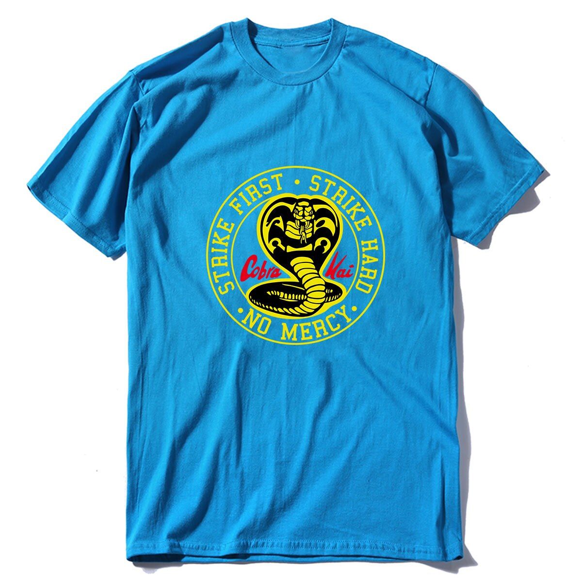 Uni100% Cotton Cobra Kai No Mercy Strike First Strike Hard 80s Karate Kid Movie Men's T-Shirt Gift Women Top Casual Soft Tee