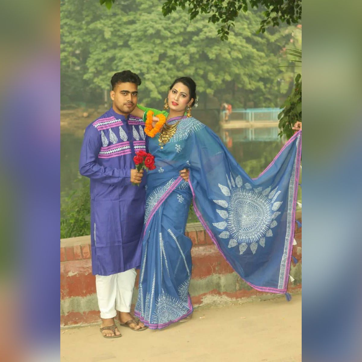Stylesh & fashionable best dhupiani couple dress [ Sharee and panjabi] for man and women By Style Fix কাপল ড্রেস/শাড়ি