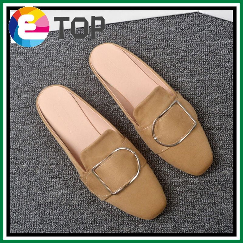 CXL Beautiful Big Size Mules Sandals Buckle Inlay Flat Slippers For Women（Size 32-44）