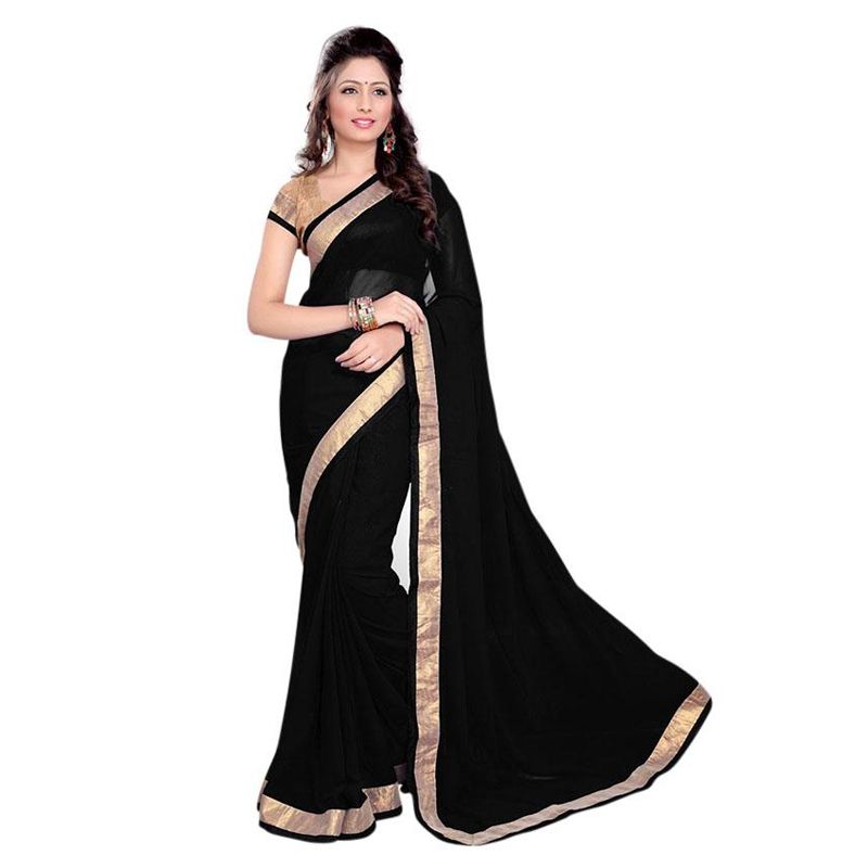 Black Indian Soft Georgette Saree For Women