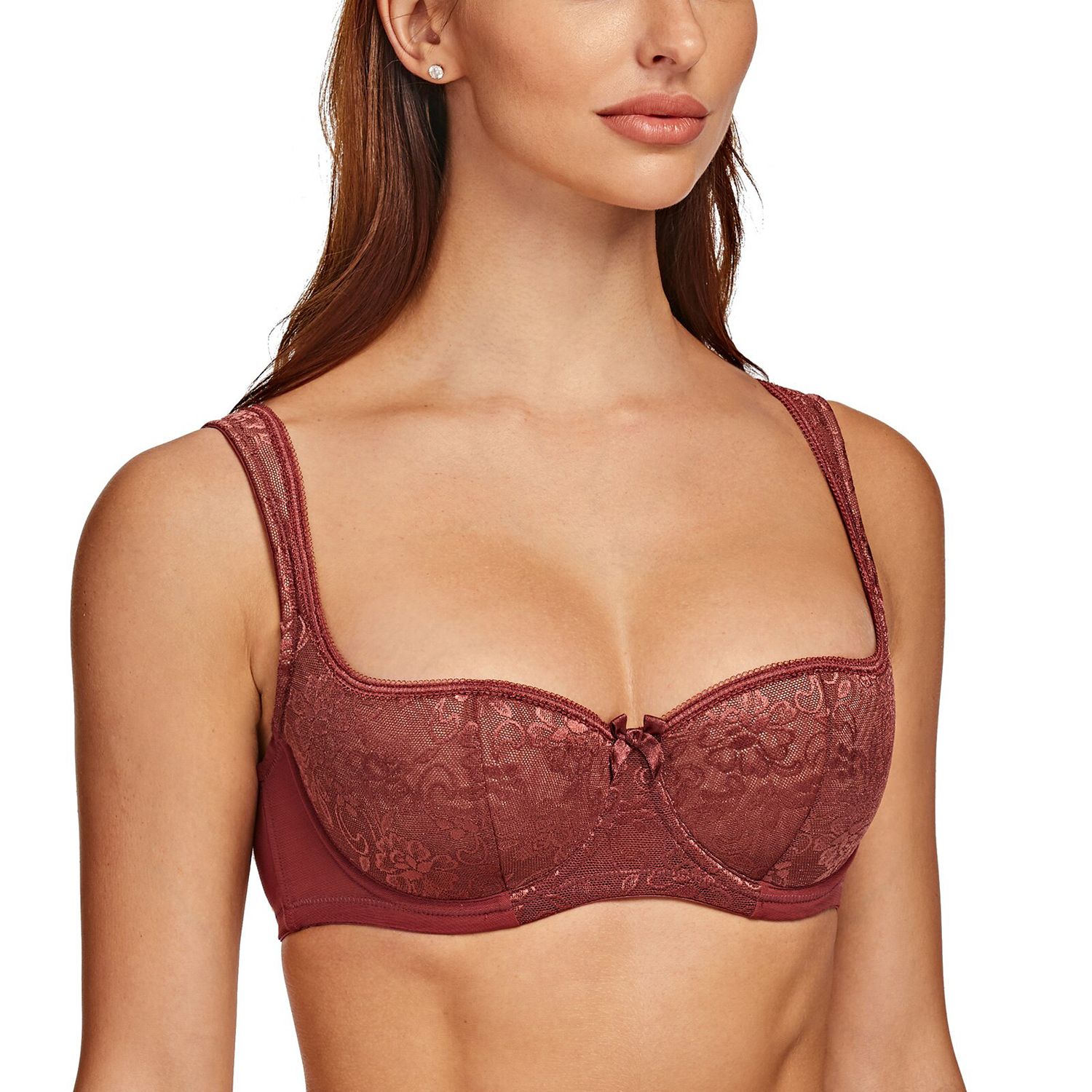 MELENECA Women's Balconette Bra with Padded Strap Half Cup Underwire  Lace
