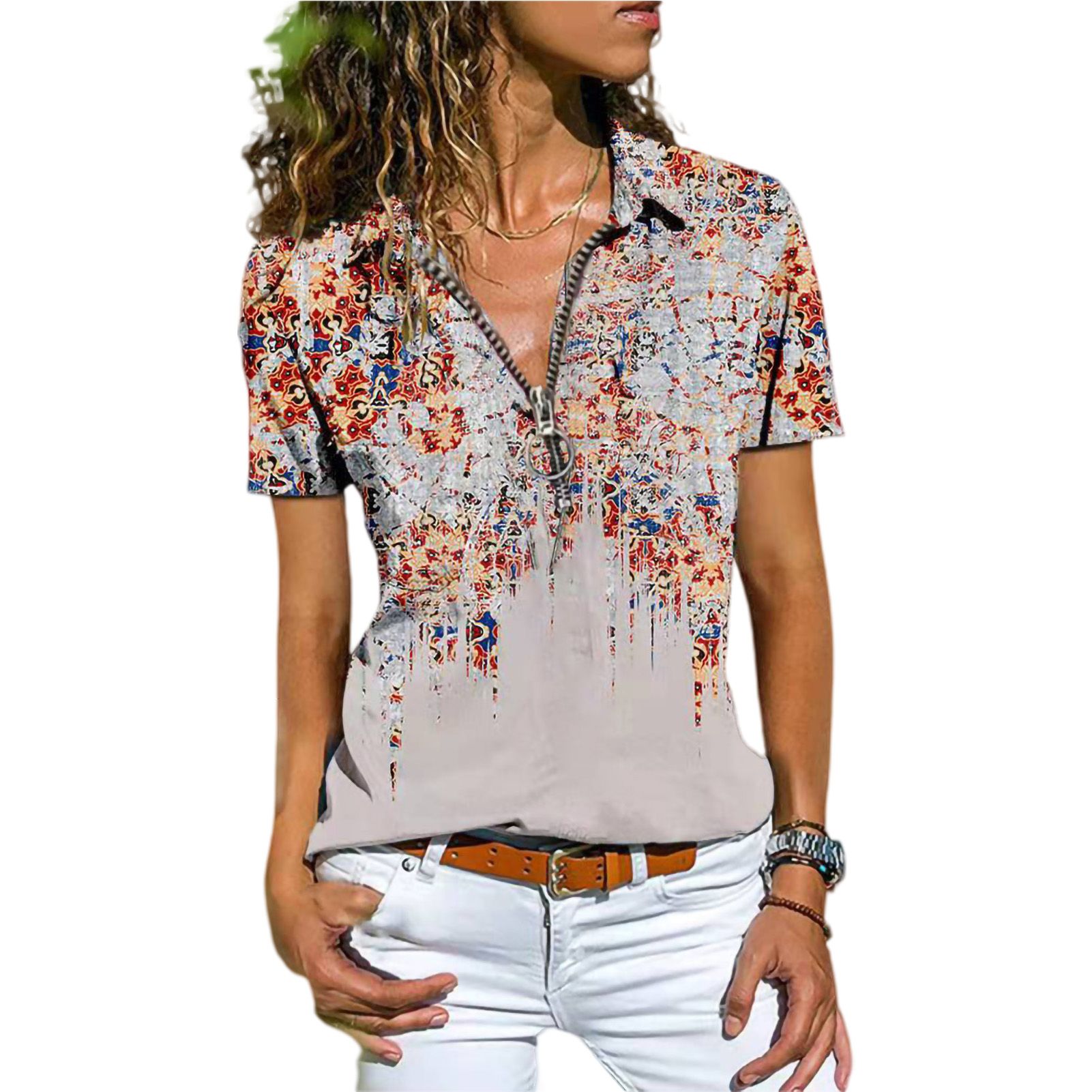 Women Pullover Printed Slim-fitting Vintage Pattern T-shirt