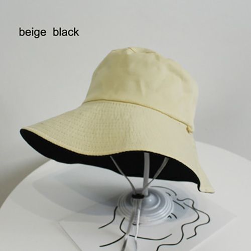 New Summer Beach Sun Hats For Women Reversible Big Visor Sun Protection Bucket Hat With Windproof Rope Fishing Hop Caps