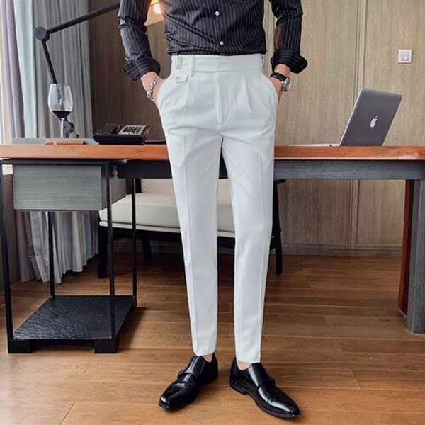 Men's British Business Casual Slim Pants 2021 Formal Korean Fashion All-match Straight Pants White  Suit Trousers for Men