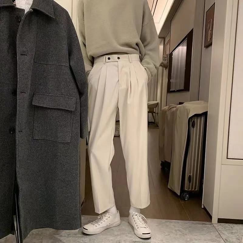 Korean Style Men's Straight Pants Loose Casual Pants Fashion Three-dimensional Cutting Trousers Mens White Suit Pants