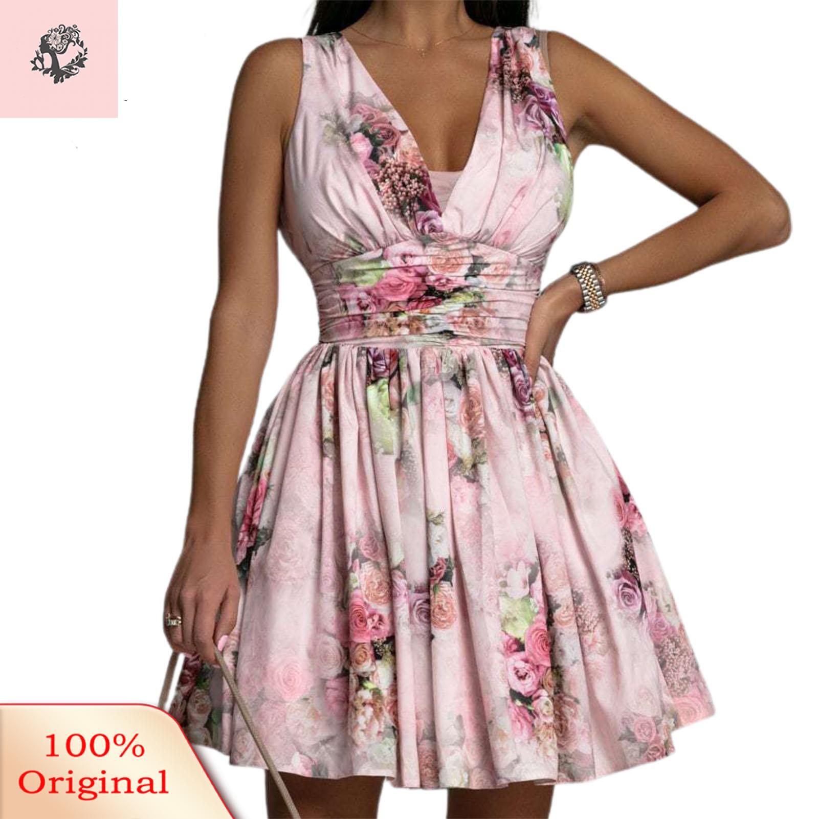 Sunnyheart Summer Dress Bk Le-up Ladies Summer Flower Print Dress