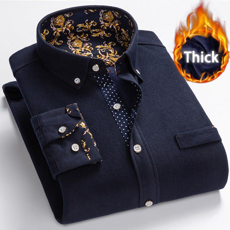 Winter warm shirt plus velvet thickening fashion print plaid shirt long sleeve men's brand shirt dress shirt size M-5XL