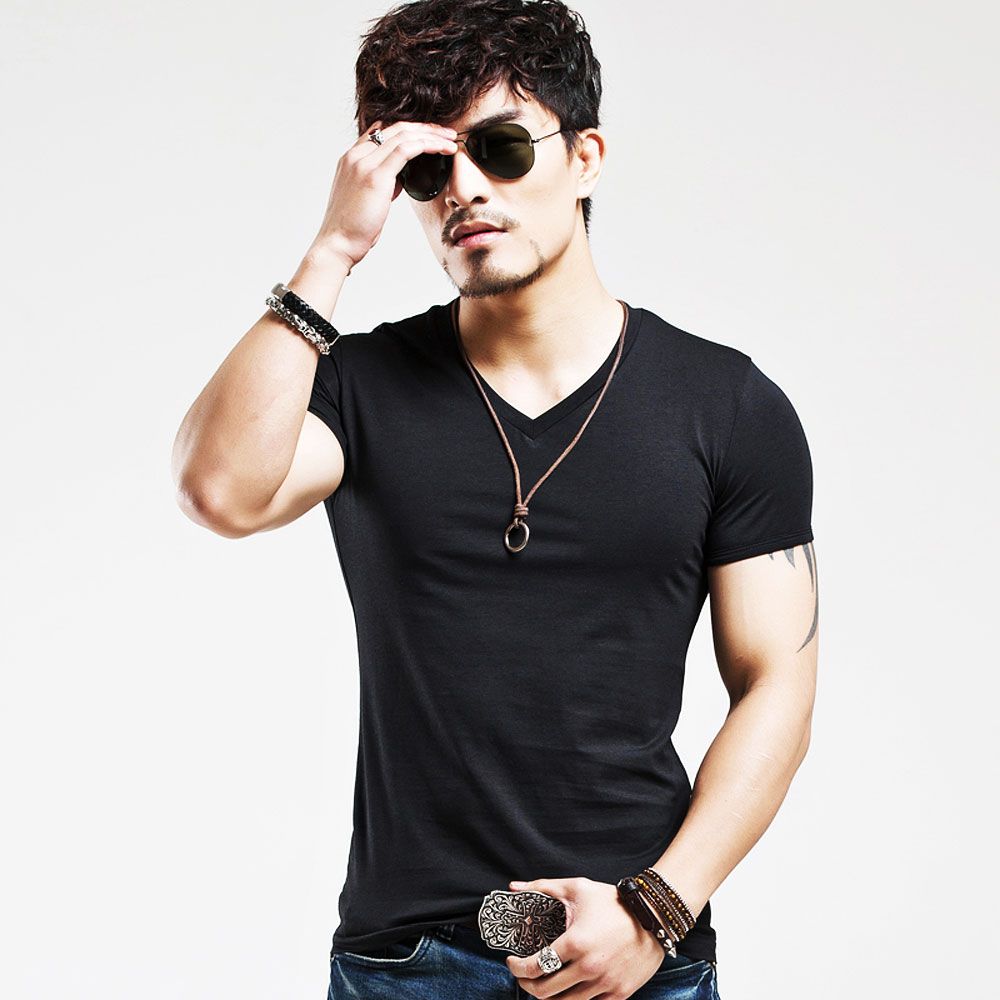 Men's Tops Tees T Shirt Men Fashion Trends Fitness Tshirt Summer V Neck Short Sleeve Cotton LT39 Size 5XL