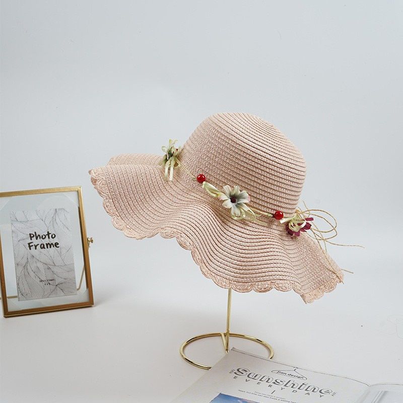 Fashion Mother Daughter Hat Lady Wide Large Brim Floppy Summer Beach Sun Straw Hat Cap with flower