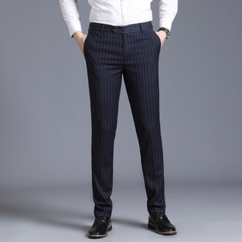 Fashionable Urban Business Office Plaid Stripe Pants Men Classic Straight Leg Formal Pants Men Casual Slim Boutique Men's  Pants