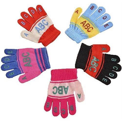 5 Pair Abc Children's Warm Gloves, Winter And Coloured Knitted Gloves-1 to 2 years old