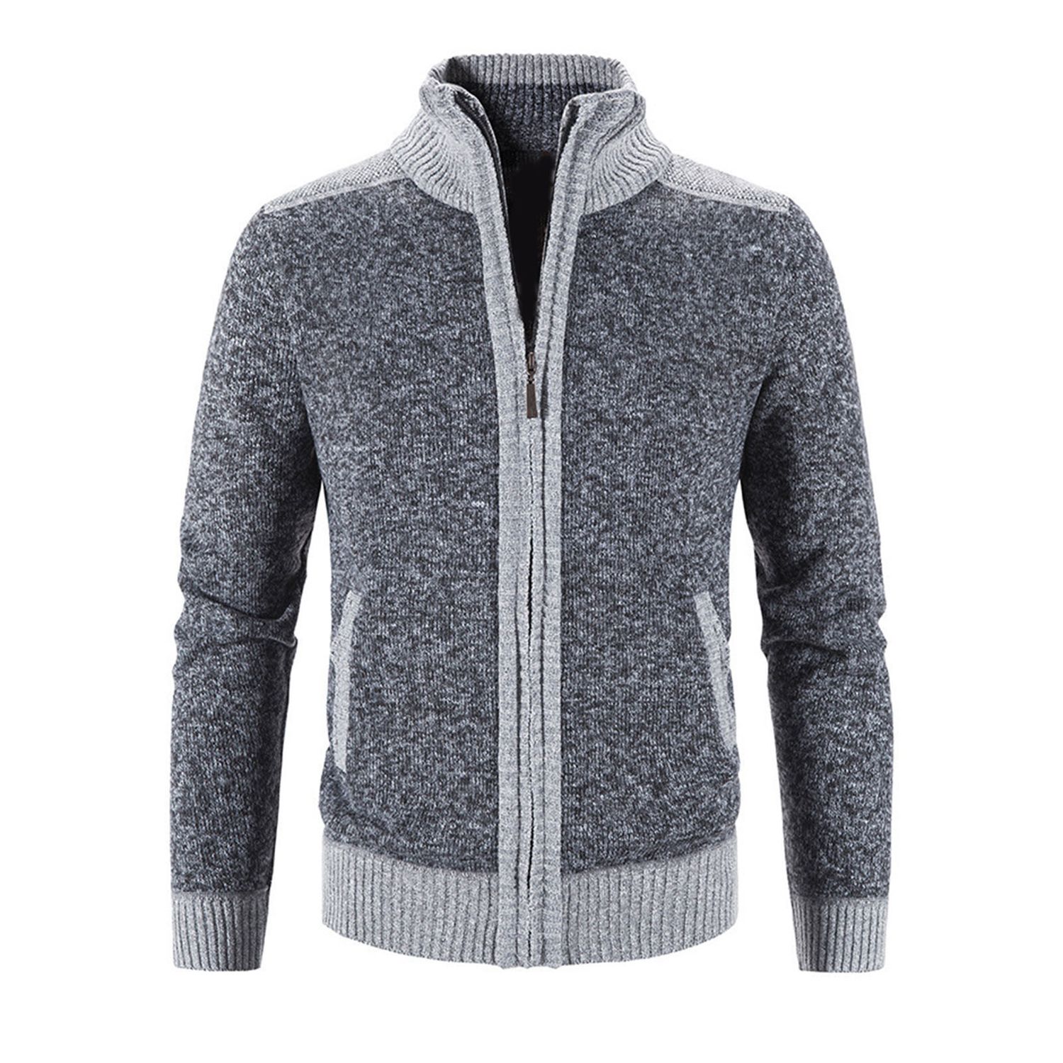 Knitted Cardigan Plaid Lined Causal Male Sweater Cardigan Jacket