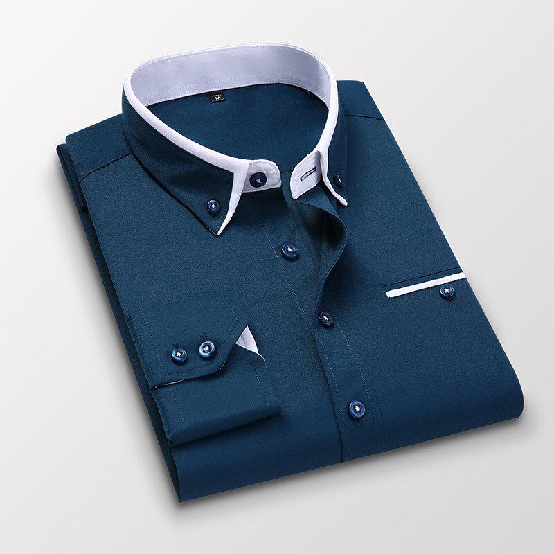 Men Shirt Long Sleeve Slim Fit No-Iron Shirt Spring Luxury Business Social Dress Casual Brand Clothes Male Shirt 5XL SH020