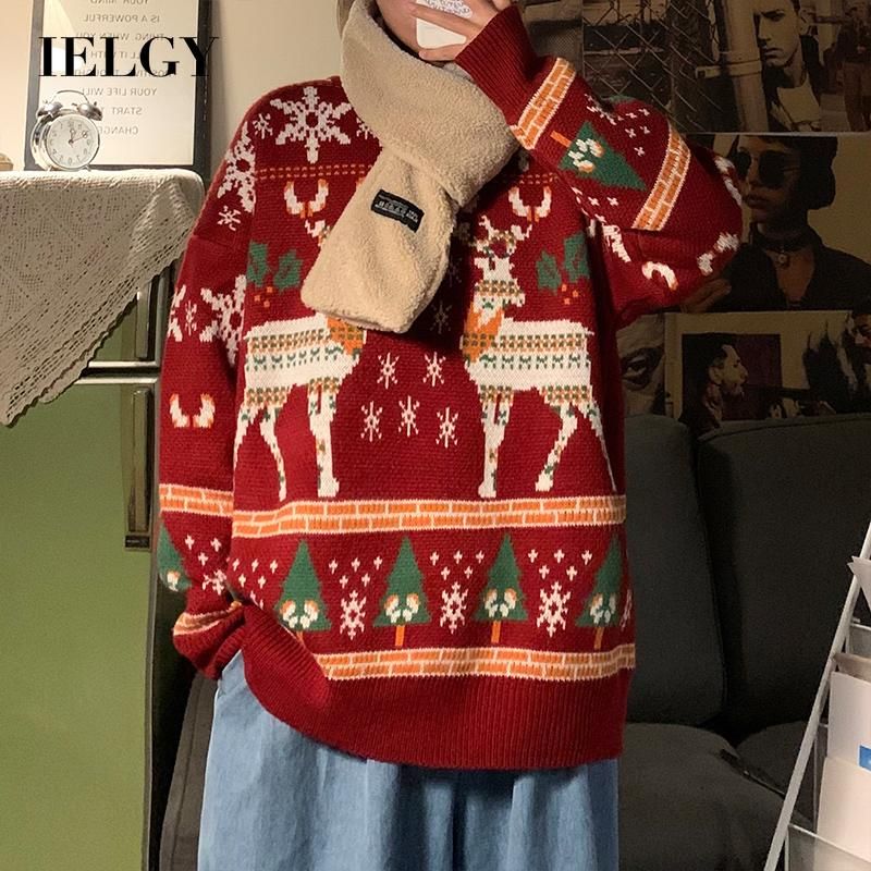 IELGY Round neck Loose Casual Red Trendy brand Women's clothes Knitted Sweater Jacket Hong Kong style