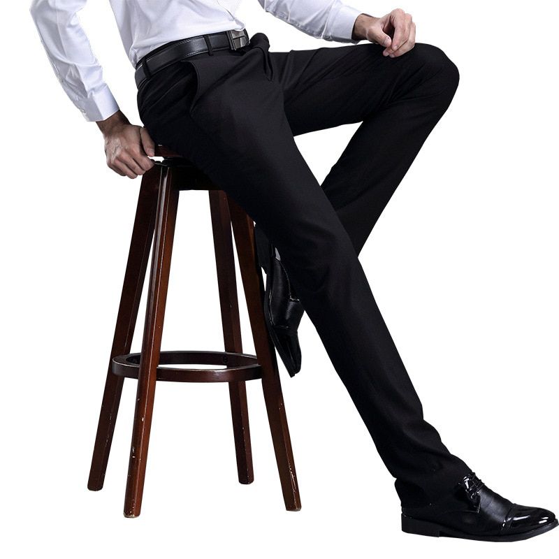 TECHOME  Formal Suits Pants Mens Wedding Trousers Size 29-42 Easy Care Black Straight Casual Business Men Office Pants