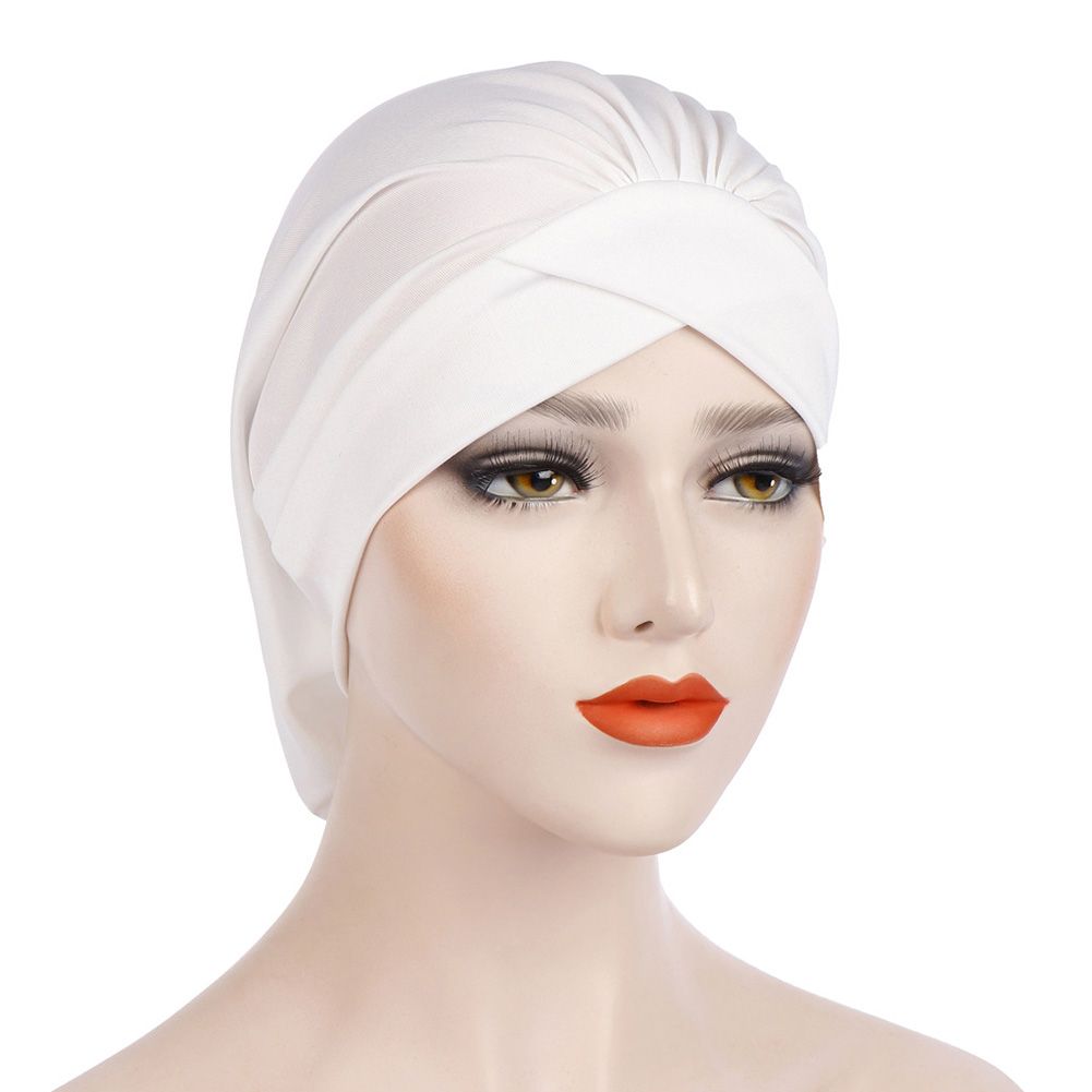 【ALLGOOD】Fashion Cross Pleated Decor Women  Turban Hat Head Wrap Elastic Cap