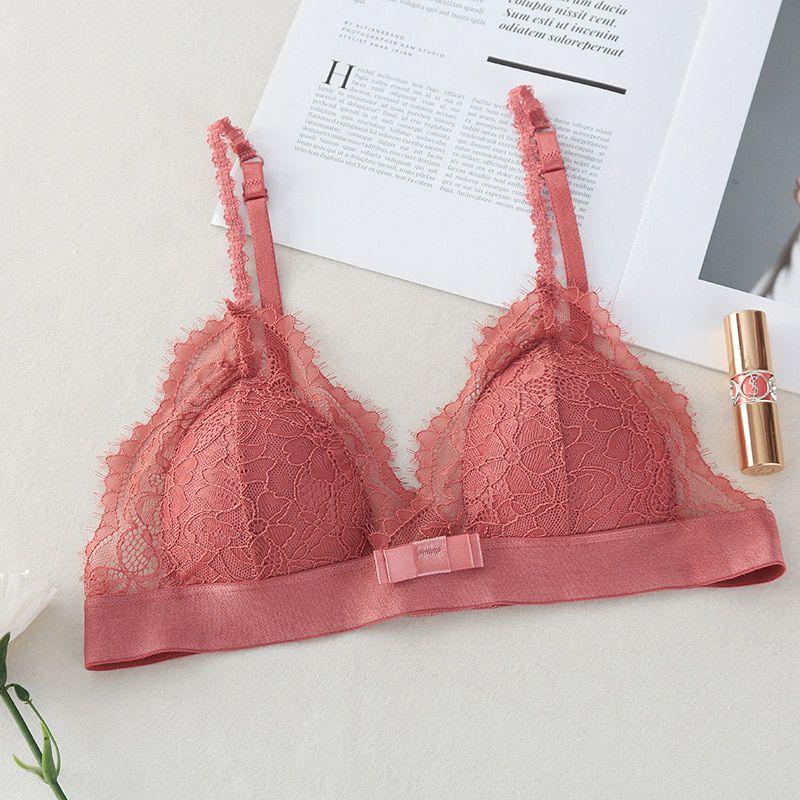 Seamless Underwear Deep V Girls Thin French Style Bralette Lace Wireless Triangle Cup Women Lingerie Soft Bra