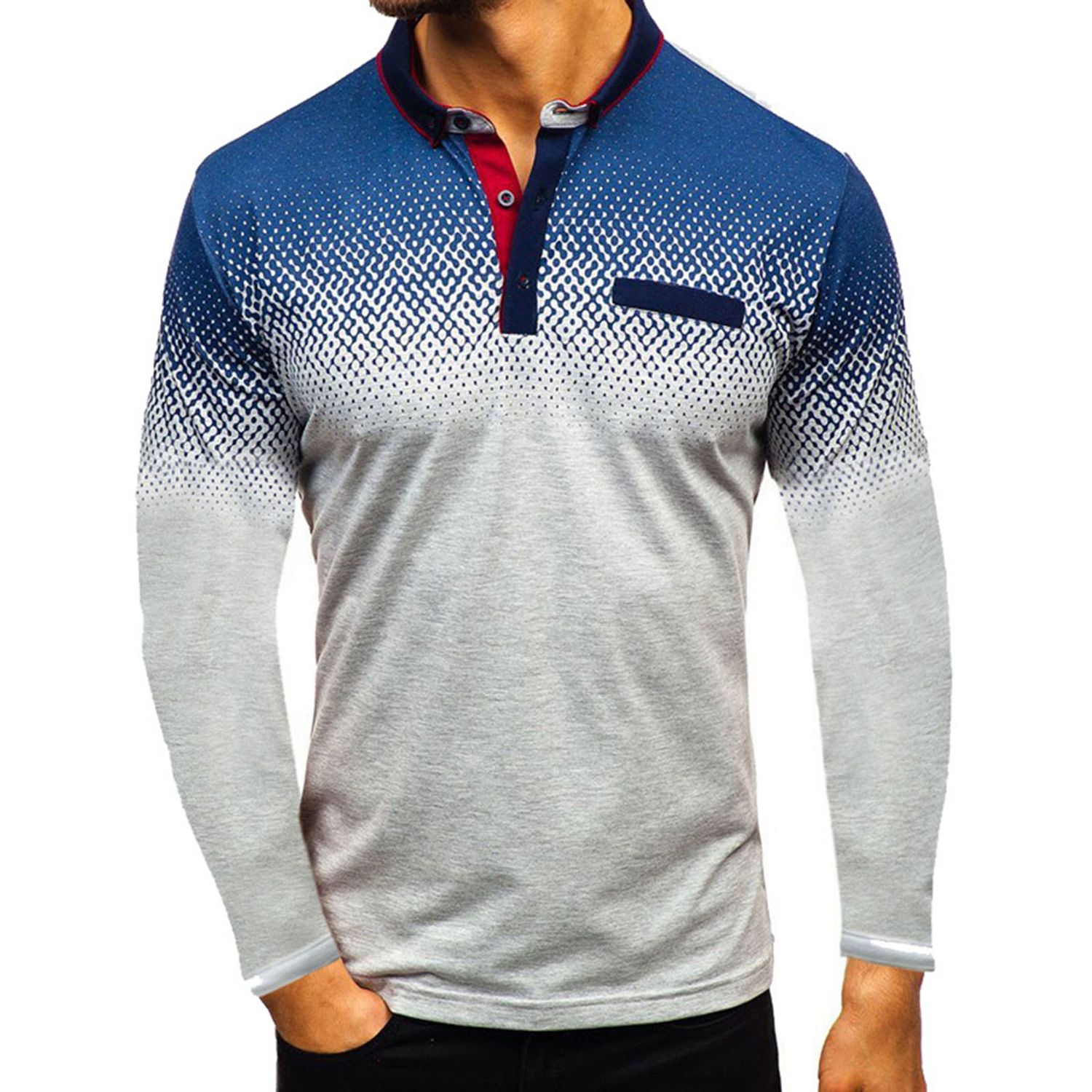 Casual Shirt Good Elasticity Slim Turn-Down Collar Pullover Shirt