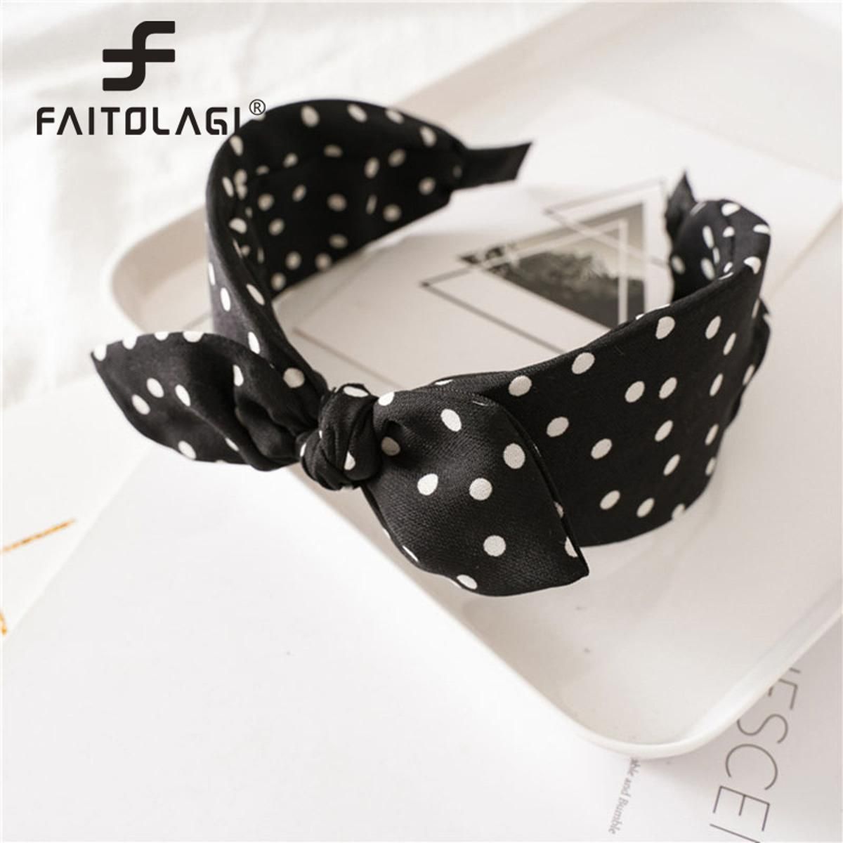 FAITOLAGI New Bow Hairband Hair Hoop Cute Rabbit Ears Headband for Women Fashion Dot Print Girls Hair Accessories Headdress