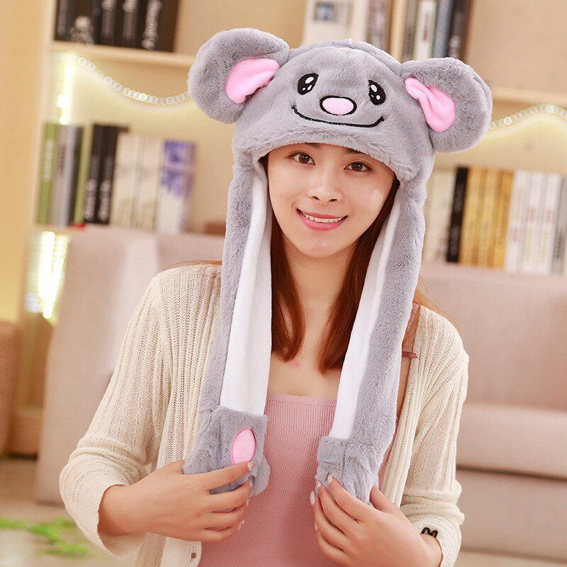 Hat Moving Ears Cute Cartoon Hat Airbag Kawaii Funny Toy Cap Kids Plush Toy Birthday Gift Hat for Girls