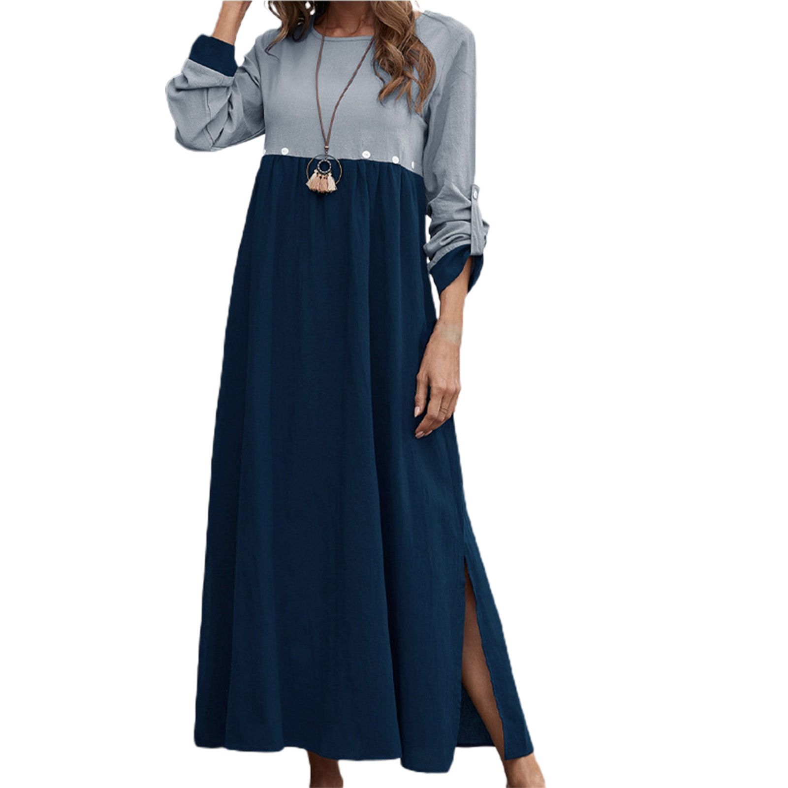Beh Dress Color Block Contrast Color Ankle Length Dress