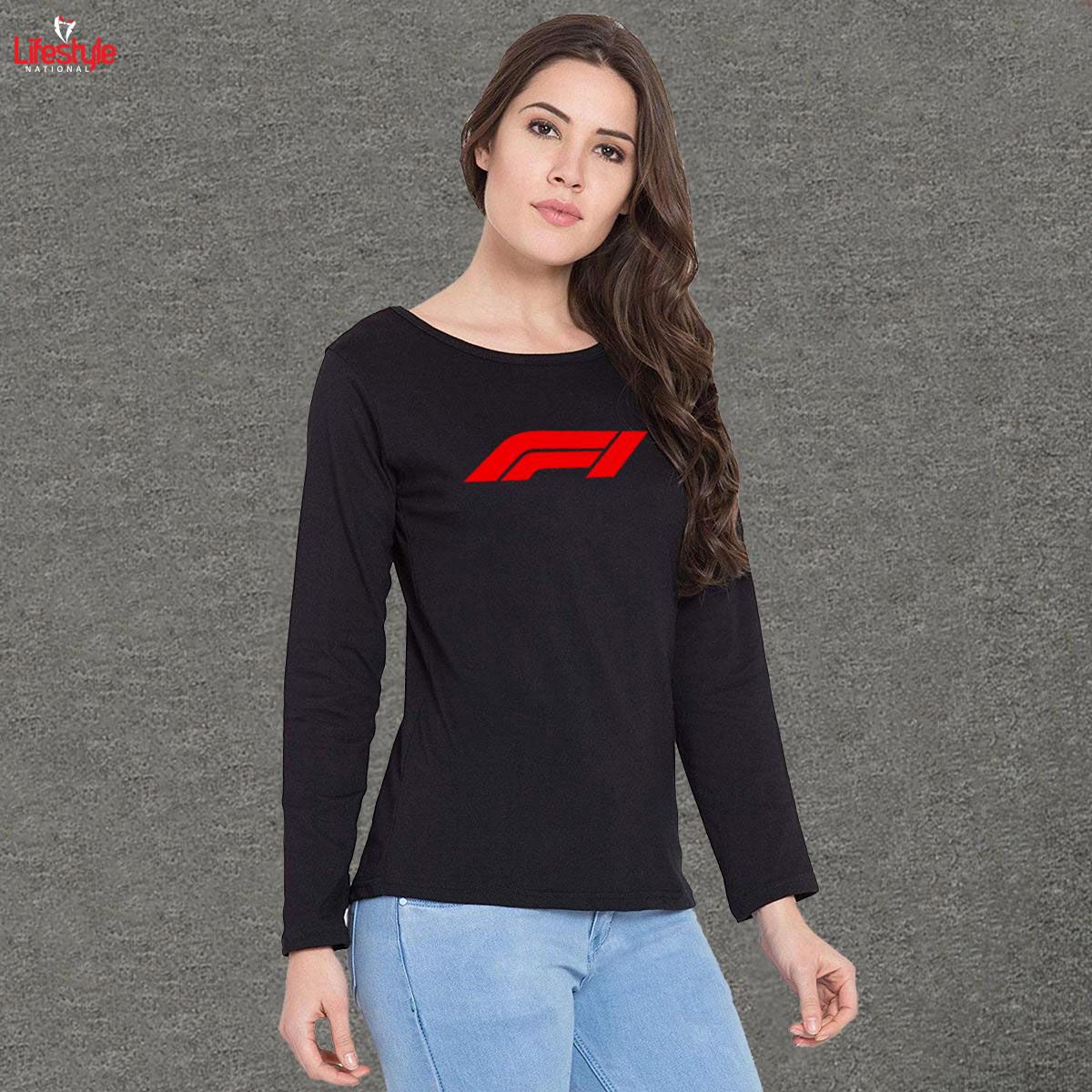 Black Cotton Women Full Sleeve T-Shirt Code-LN5091T