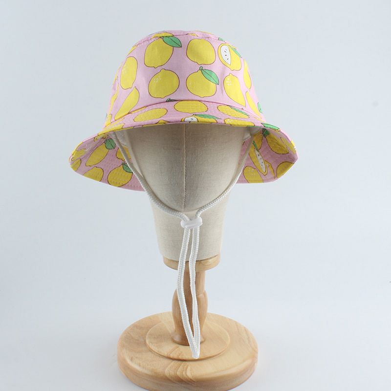 Cartoon Banana Lemon Print Cute Kids Bucket Hat Baby Panama Wind Proof Sun Hat Infant Toddle Fisherman Cap