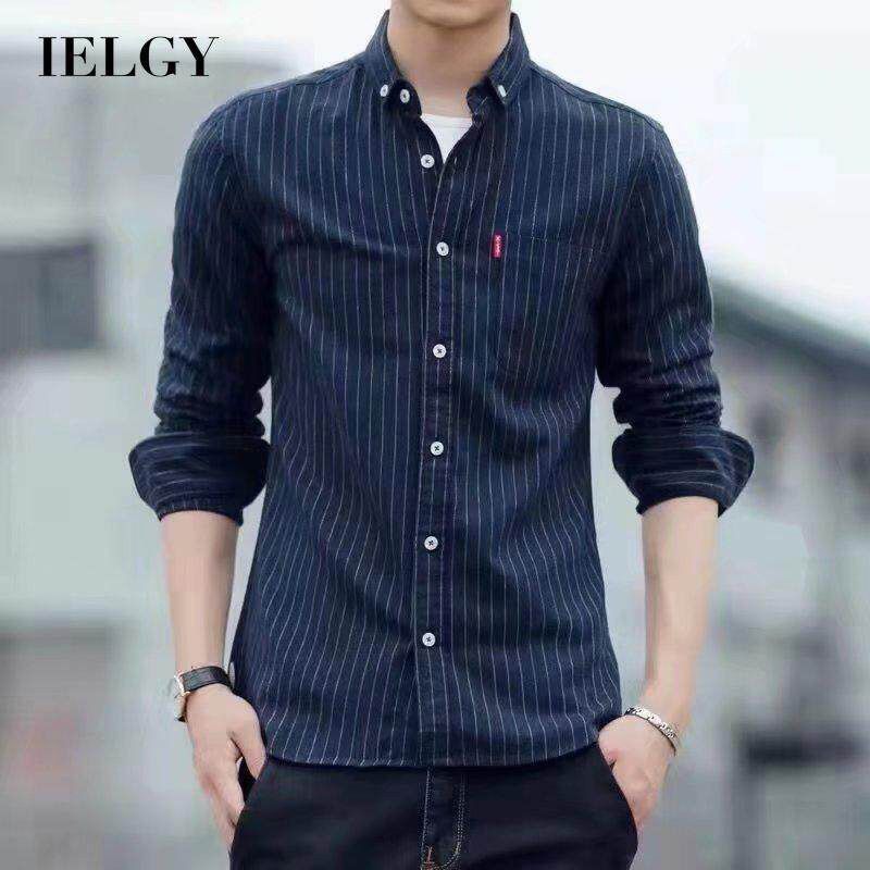 IELGY striped shirt men's Korean version of loose long-sleeved all-match casual single-breasted