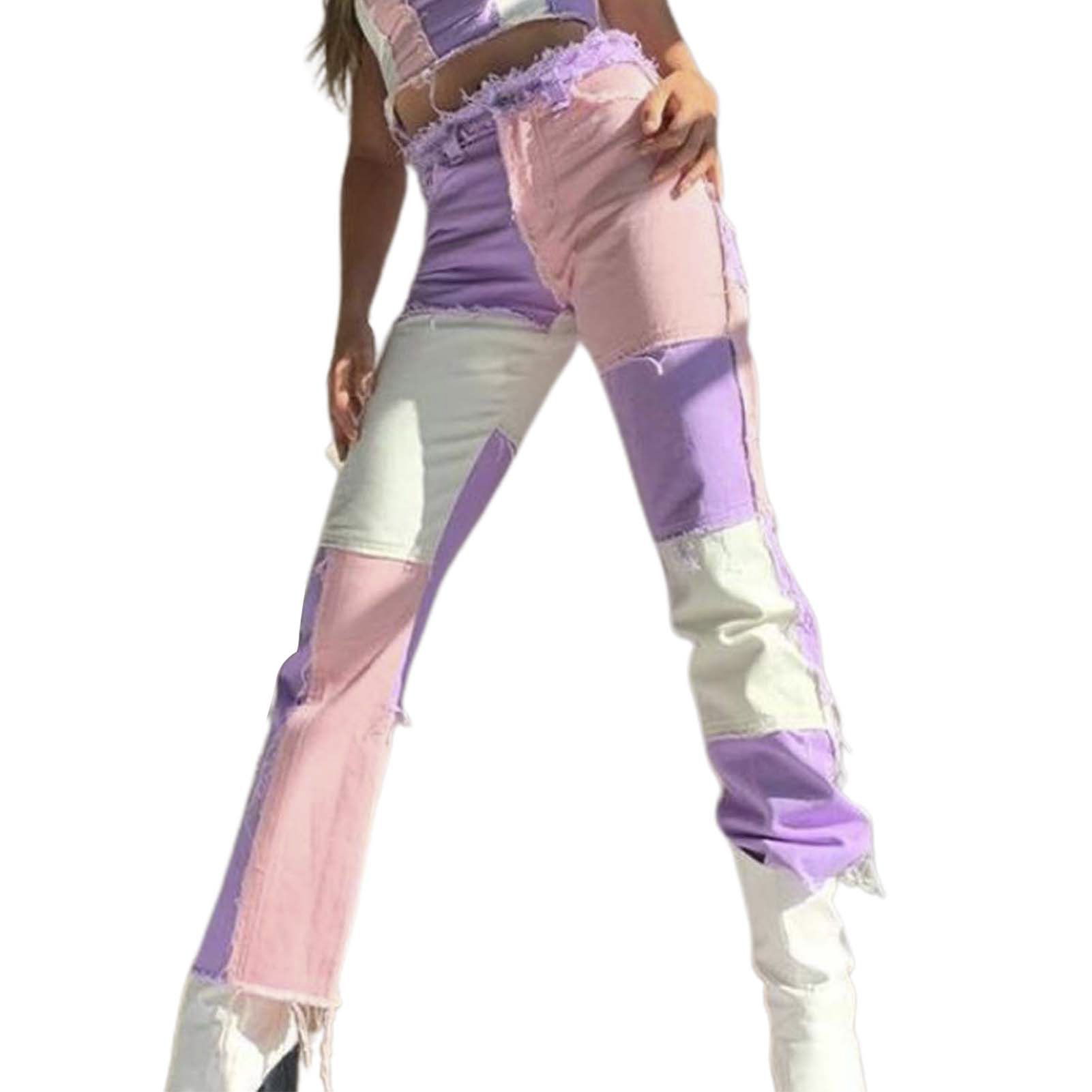 Denim Pants Bodycon Patchwork High Waist Denim Pants