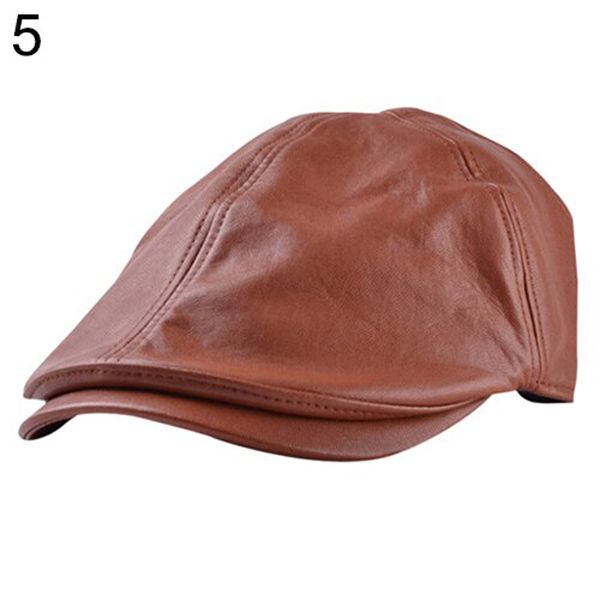 Men's Women's Faux Leather Peaked sboy Bonnet Beret Gatsby Flat Hat 15 smt
