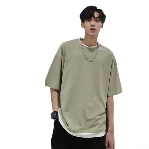 Spring Autumn Solid Long Sleeve T-shirts Men Short Sleeve Round Neck Loose Patchwork Blouse T-shirt Tee Top Comfortable T-Shirts