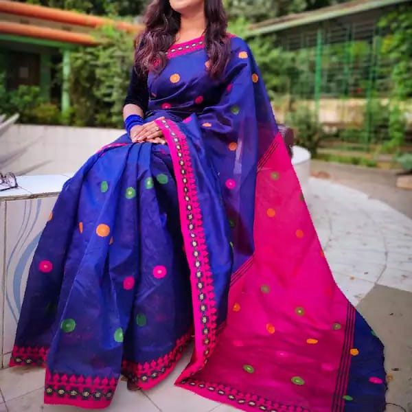 Traditional Handloom Half Silk Ball Moni Jamdani Saree For Women