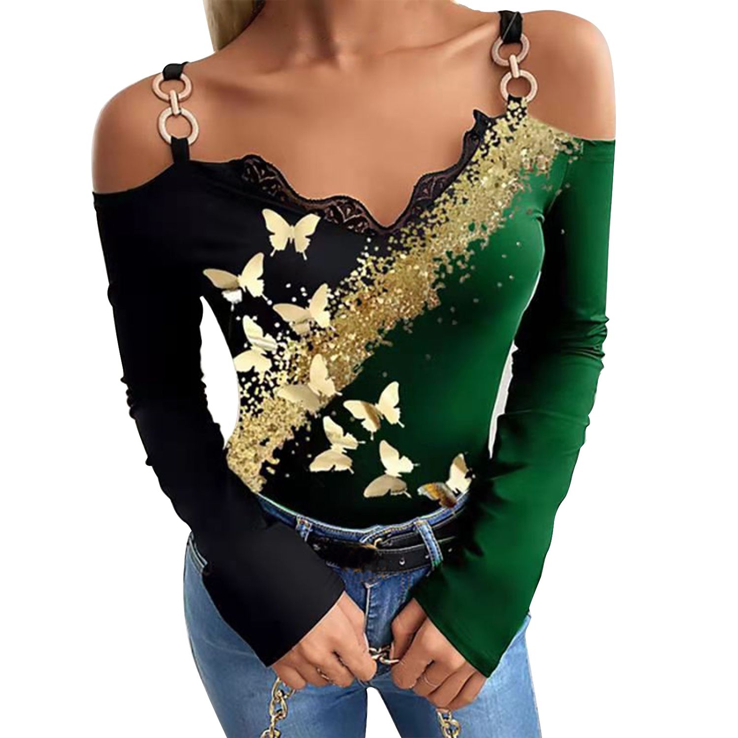Women Pullover Long Sleeve Slim Contrast Color Blouse