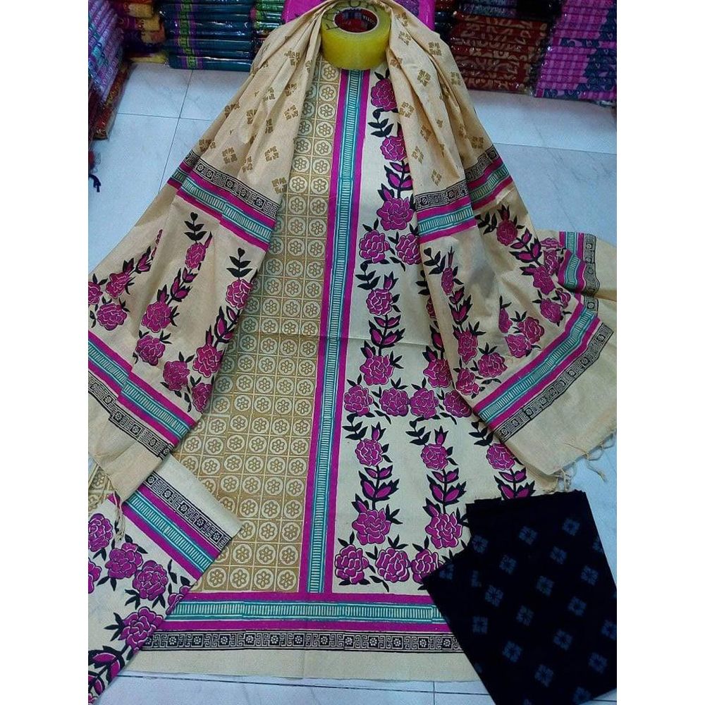 Unstitched Ash Color Cotton screen Printed Salwar Kameez for Women by AHS Fashion House
