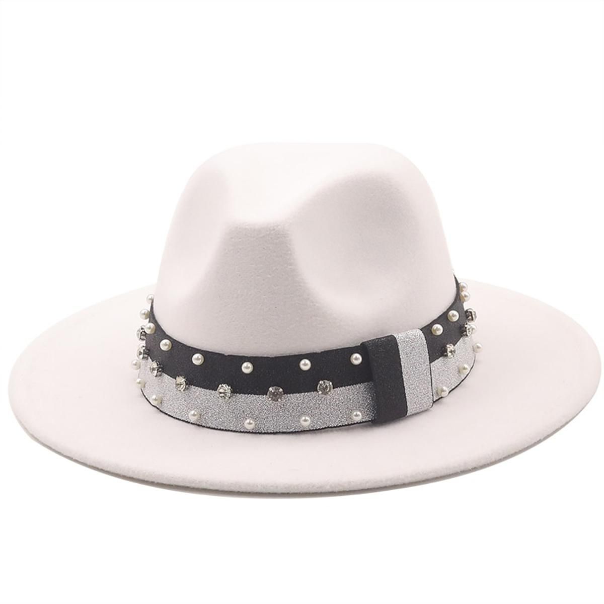fedora hat women men ribbon band belt wide brim classic beige white felted hat british elegant fascinator men winter women's hat