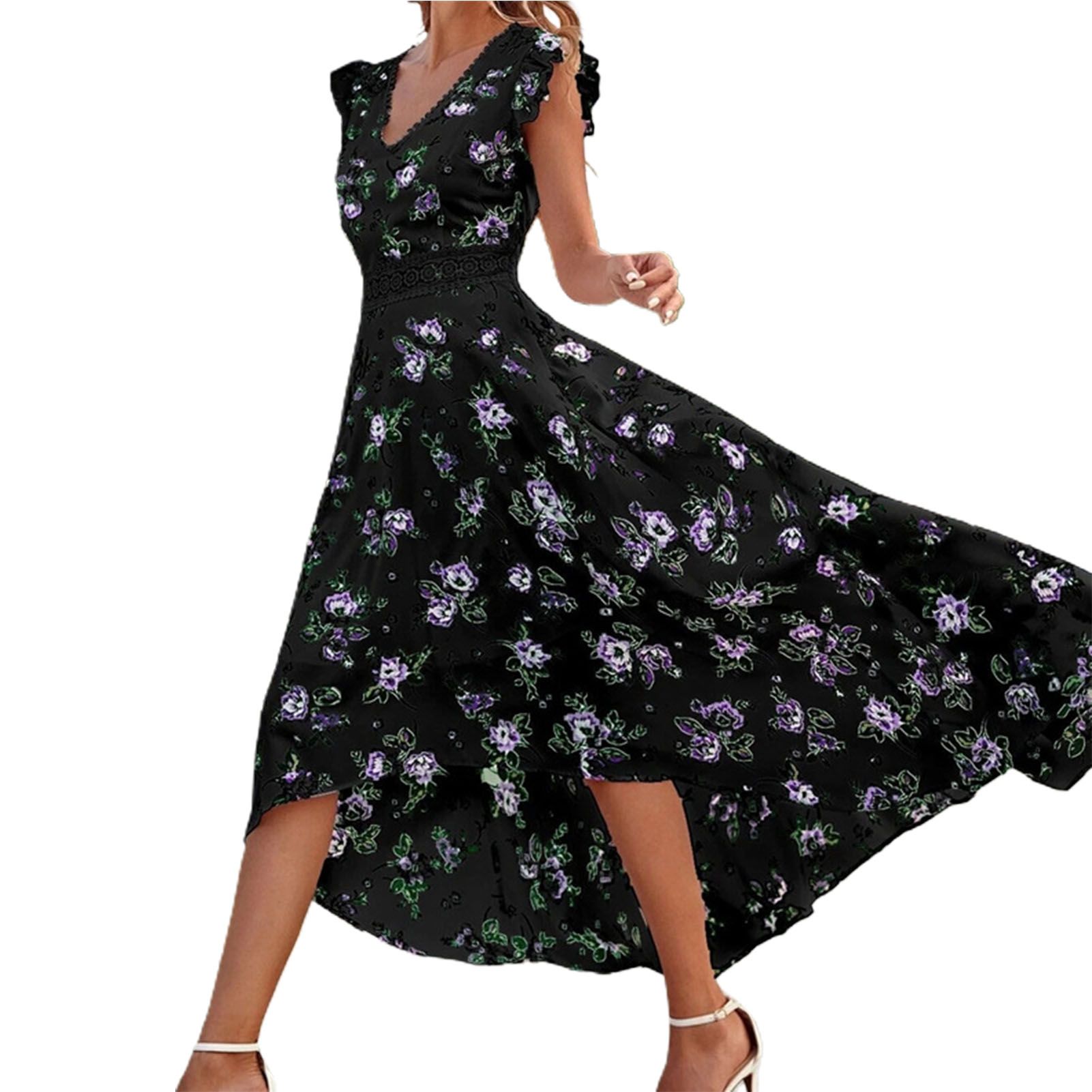 Sweet Dress V-neck Floral Print Sleeveless Beh Holiday Dress