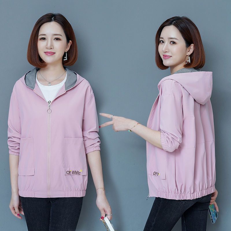 Women's Short Jacket Autumn New Korean Loose Embroidered Letters Hooded Windbreaker Coat Plus size Lining Casual Outwear