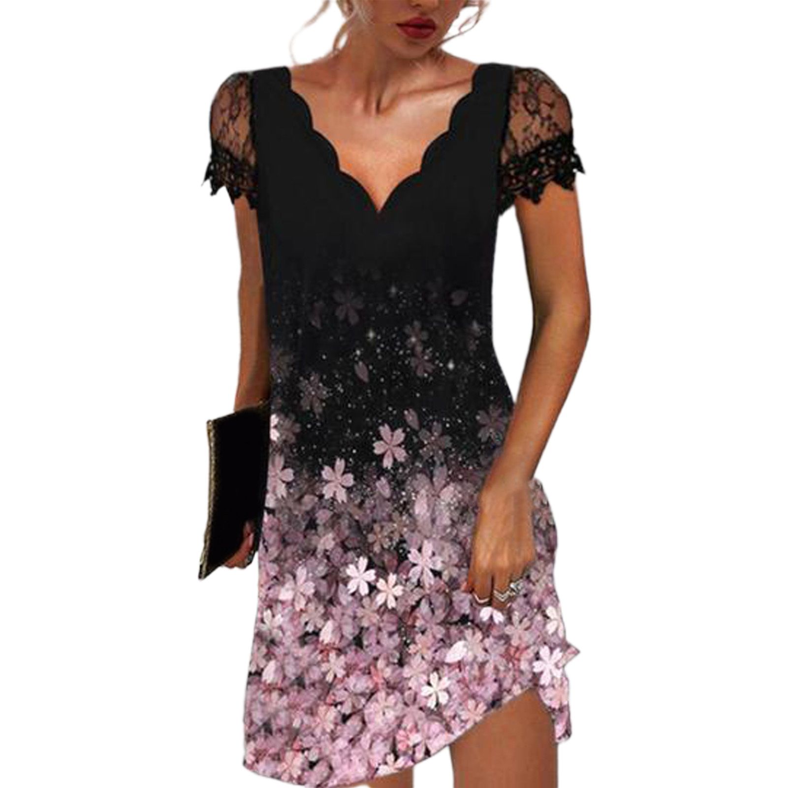 Lady Dress Flower Print Flabellate Edge Girl Dress