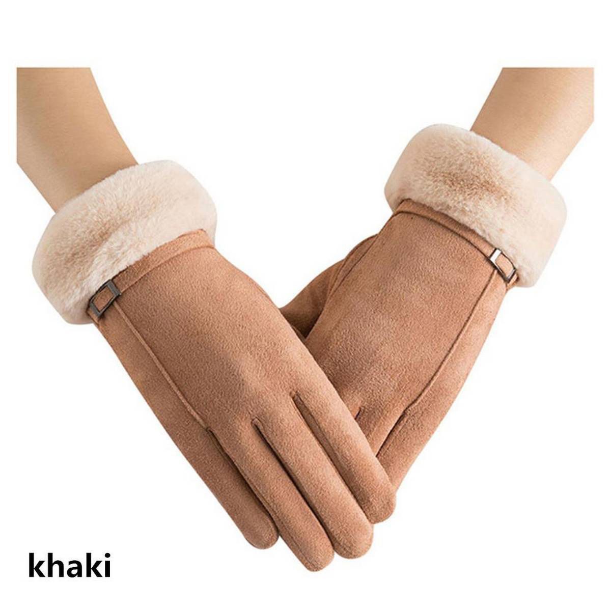 【ALLGOOD】New Fashion Women Winter Faux Fur Touch Screen Gloves Thicken Warm Windproof Plus Velvet  Color Cashmere Mittens S Driving Gloves Hand Warmer