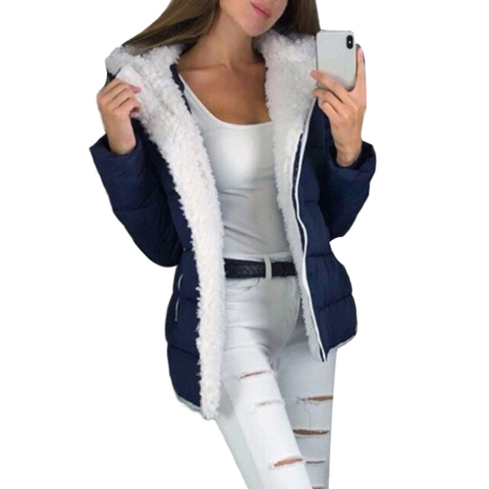 Women Autumn Winter Zipper Hooded Jacket Thickened Cotton Coat