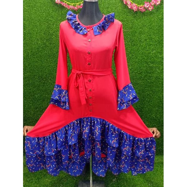Red and Yellow New Stylish Georgette Long Gown For Women