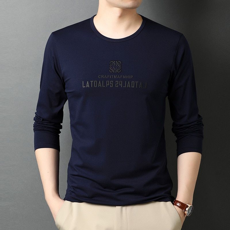 Top Quality Fashion Brand  95% Cotton 5% Spandex Mens Casual Long Sleeve t Shirt Plain Round Neck Tops Men Clothes