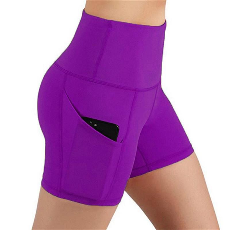 Women High Waist Sports Shorts Workout Running Fitness Gym Yoga Leggings Female Compression Yoga Shorts With Side Pocket