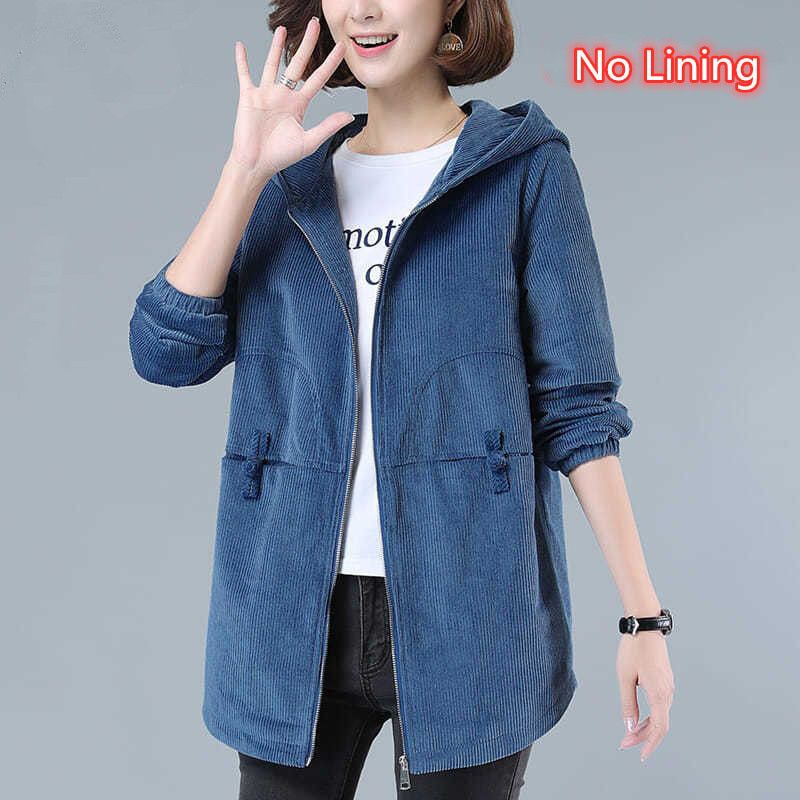 Women's Jacket And Coat Autumn Winter Plus Size M-Loose Hooded Jackets Middle-aged Women Corduroy Windbreaker Outwear W2189