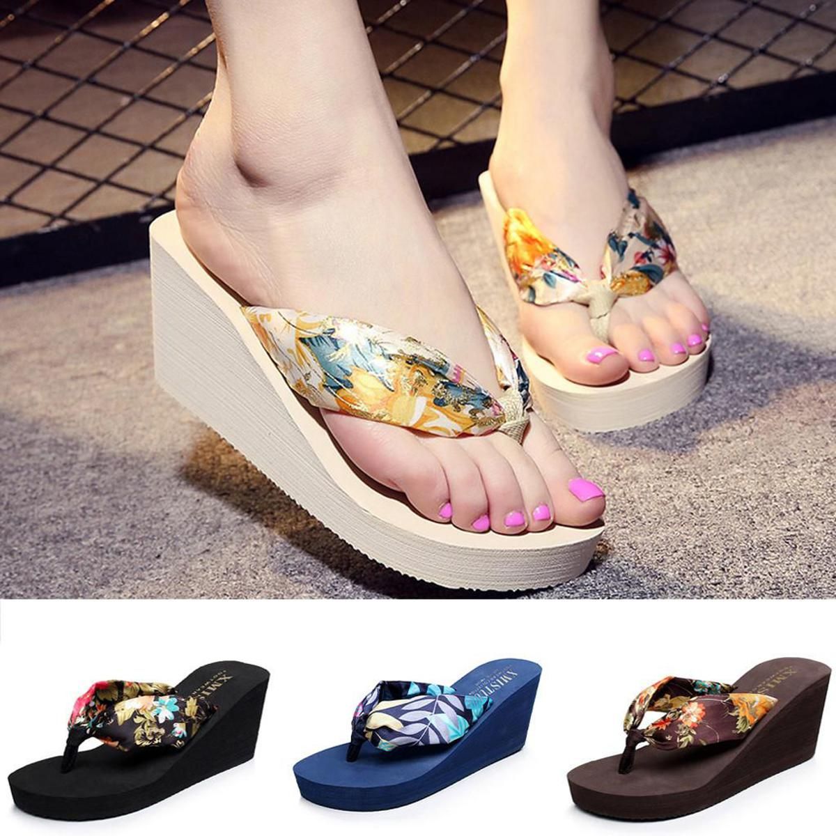 Women Flip-Flops Slippers Wedge Beach Anti-Slip Bosmia Shoe Post Slipper