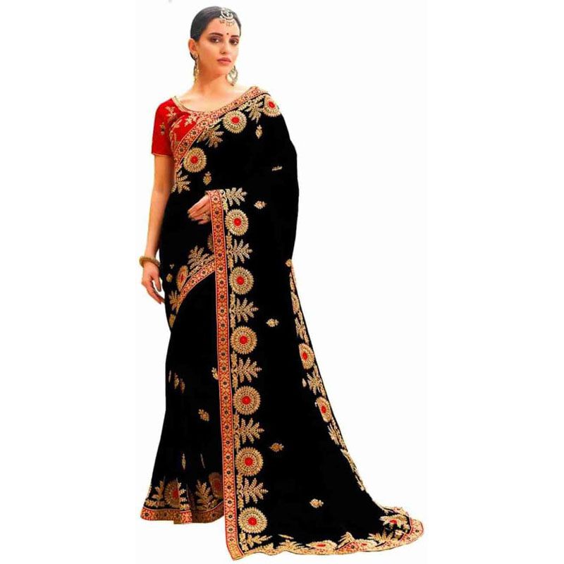 Black Embodaried Staylish Georgette Saree For Women