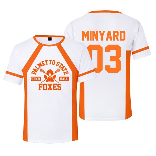 The Foxhole Court Palmetto State Foxes Lacrosse Jersey Cosplay WILDS MINYARD 3D T-shirt  for Men And Women