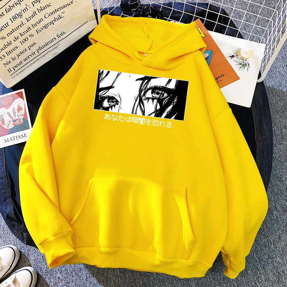 Cool Eyes Black And White Illustration Printed Man Sweatshirt Korean Trend Hoodies Men's Korean Oversize Sweatshirts Male Hoodie