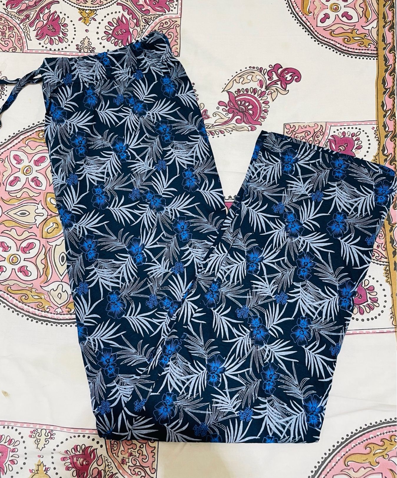 Women Summer Elastic Waist Floral Harem Pants Ladies Cotton Loose Trouser